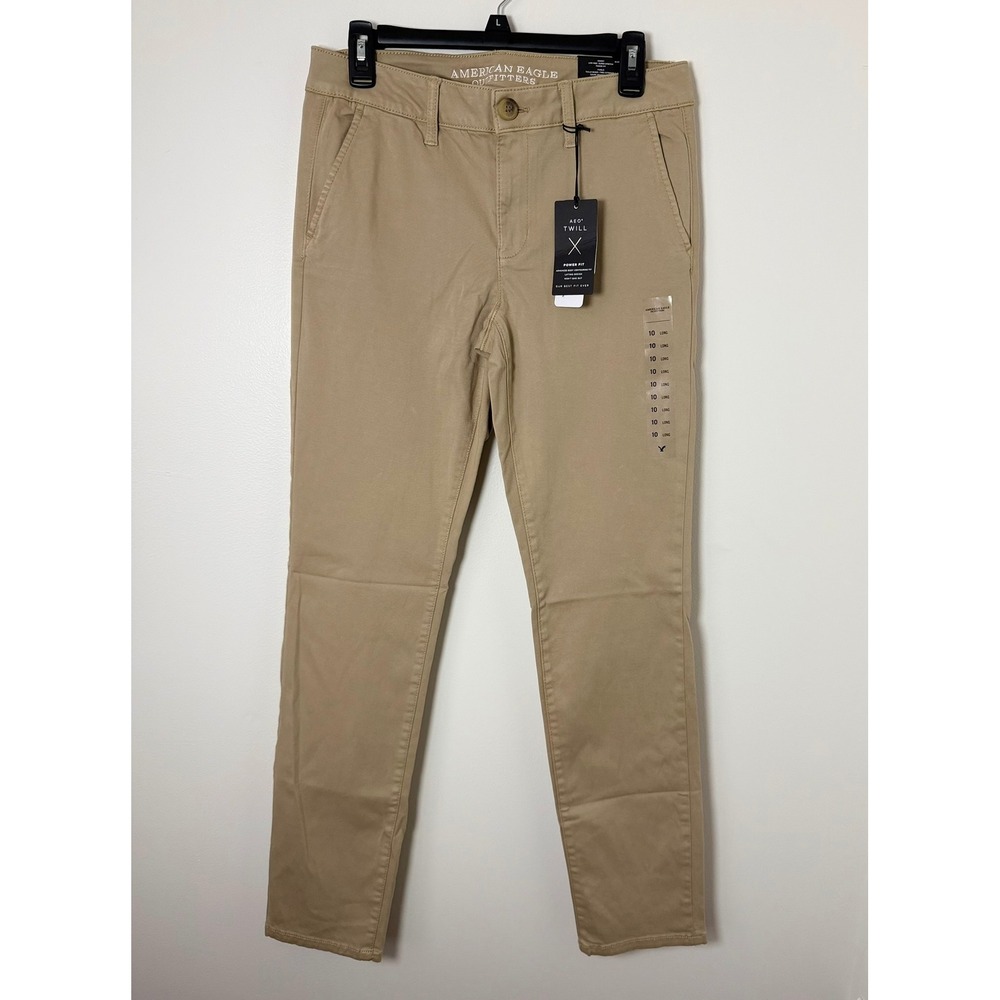 American Eagle Twill Skinny Pants Khaki Tan Power Fit Low Rise 10 Long NWT